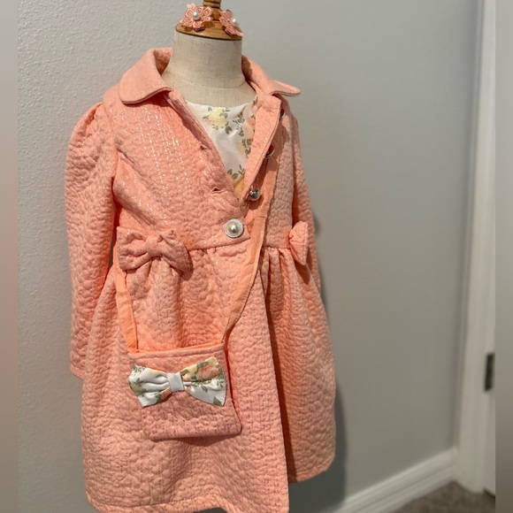 Other - Girls Easter Floral Dress Peach Coat Set w/Purse & Hair Clips NWT 4T